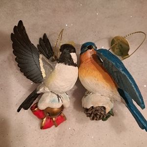 Two Songbird Ornaments-Chickadee and Bluebird by Danbury Mint